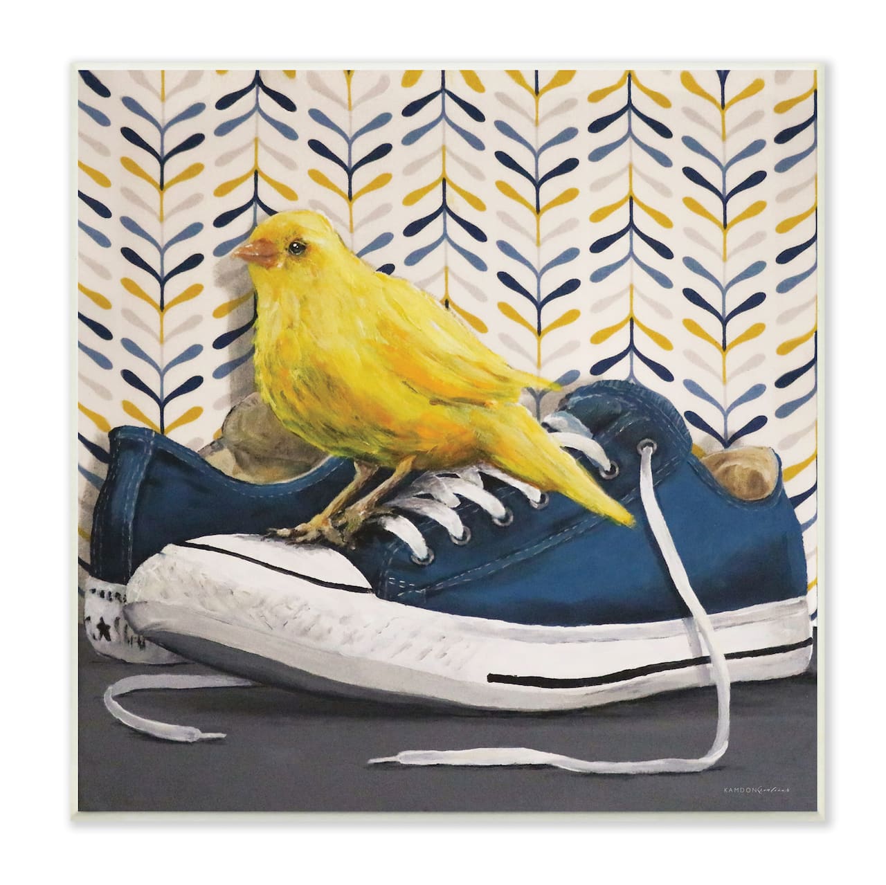 Stupell Industries Yellow Canary Blue Laced Sneakers Modern Abstract Pattern,12" x 12"
